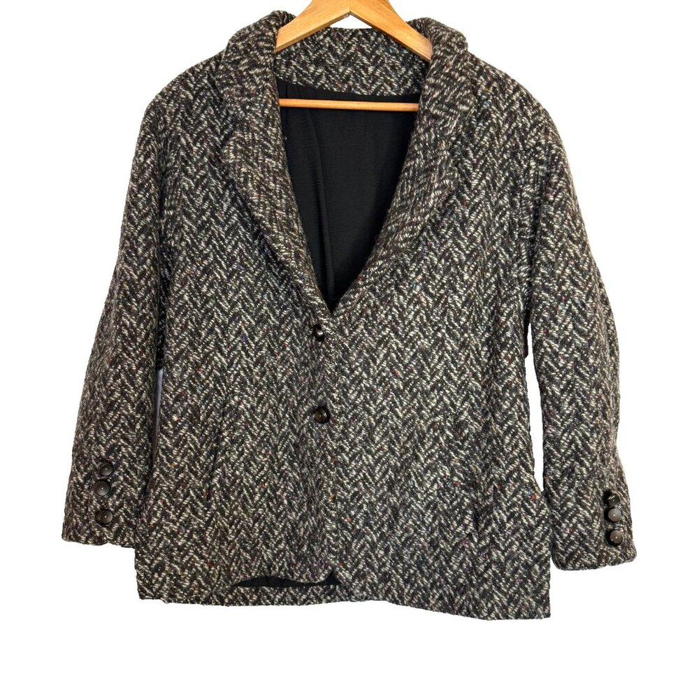 *Vintage* 80s Cassidy 100% Wool Blazer Jacket Black with hints of color PL